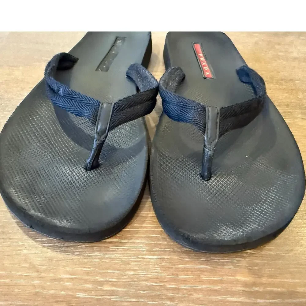 PRADA Black Woven Nylon Thong Sandals Shoes Men size !!